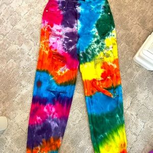 Dressed in LaLa high waisted rainbow jeans!